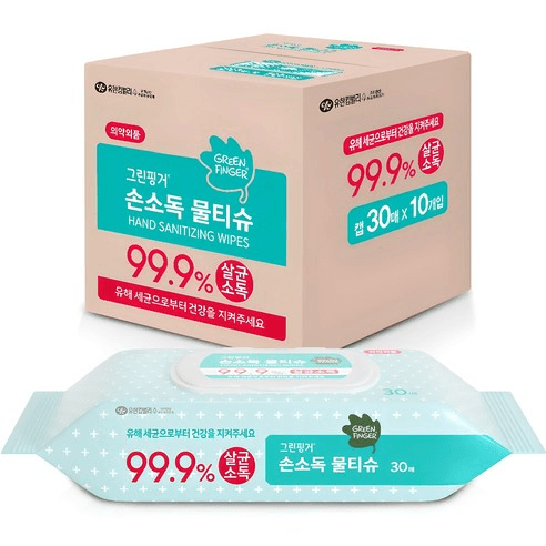 그린핑거 손소독 물티슈 휴대형 캡 30매 10개입 유해세균 99.9% 살균 의약외품 가이드